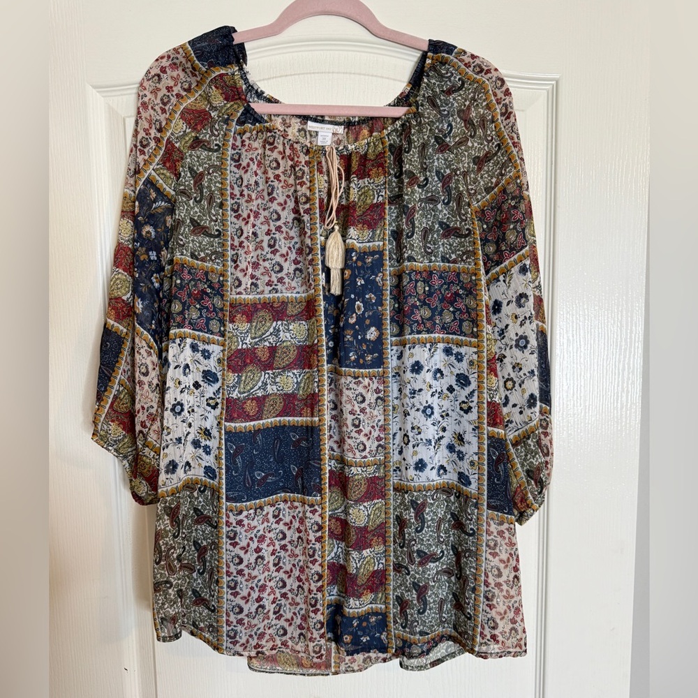 Boho Patchwork Peasant Blouse - Multicolor